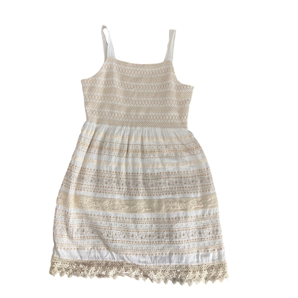Boho Crochet Embroidered J Jill Smocked Lace Sundress Small Sleeveless Romantic